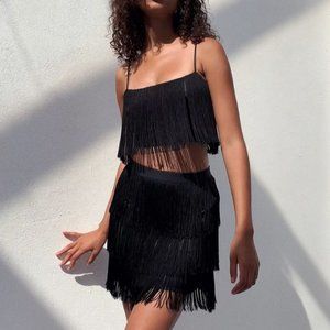 NWT White Ten by Babaton Mirage Fringe Mini Skirt